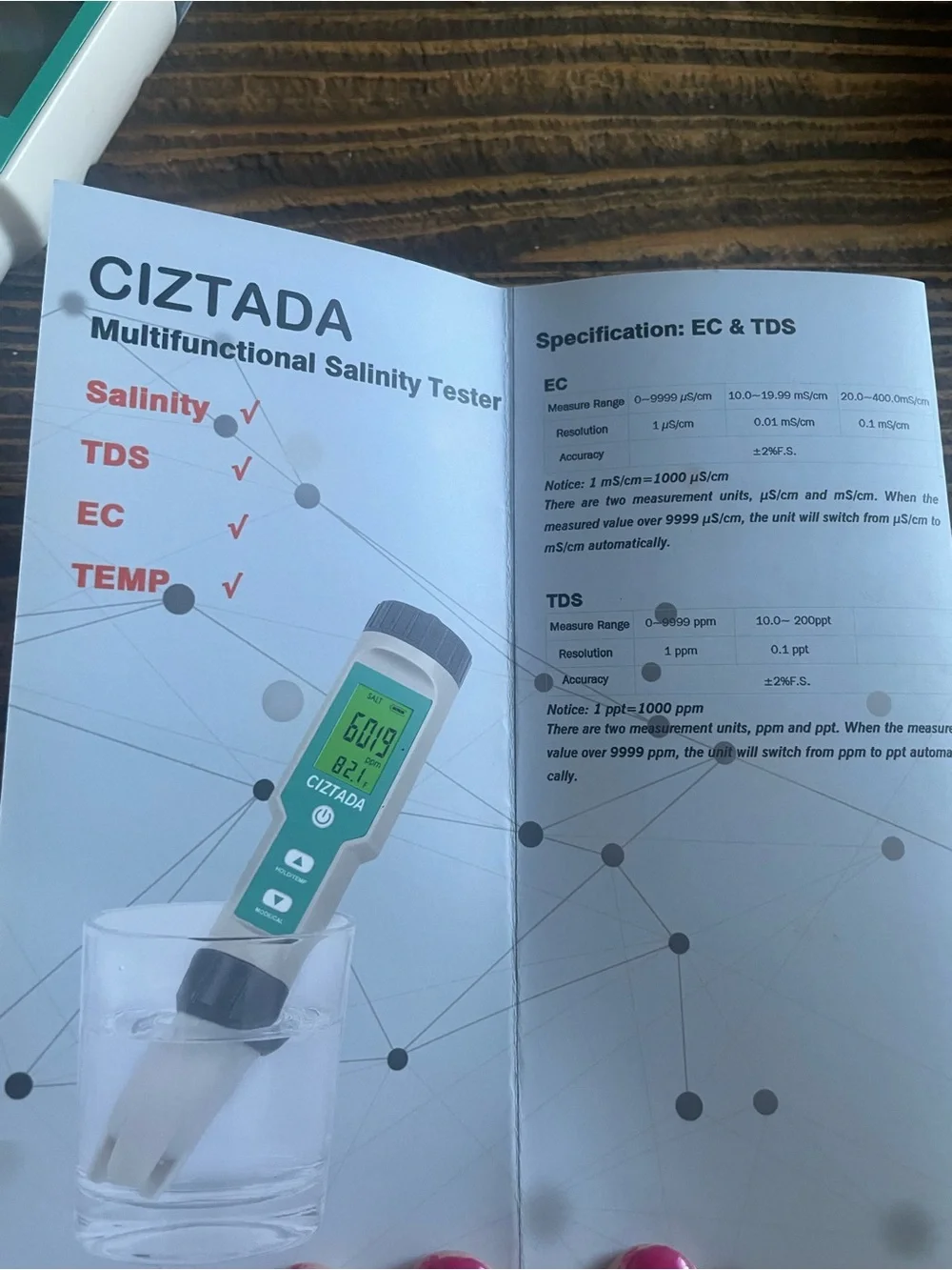 CIZTADA Digital Salinity Tester - White & Teal